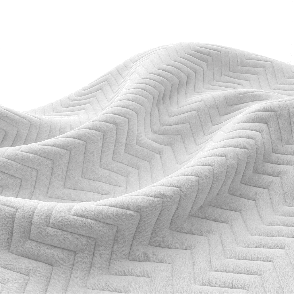 Wizualizacja wytrzymałej tkaniny materacowej o przestrzennym splocie typu ZigZag / Diamond z geometrycznym wzorem